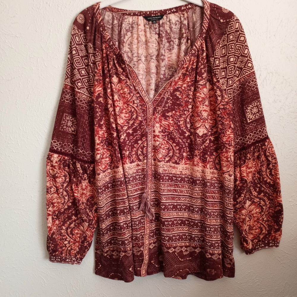 Lucky Brand flirty blouse.       That Deep Warm Aztec Feel!